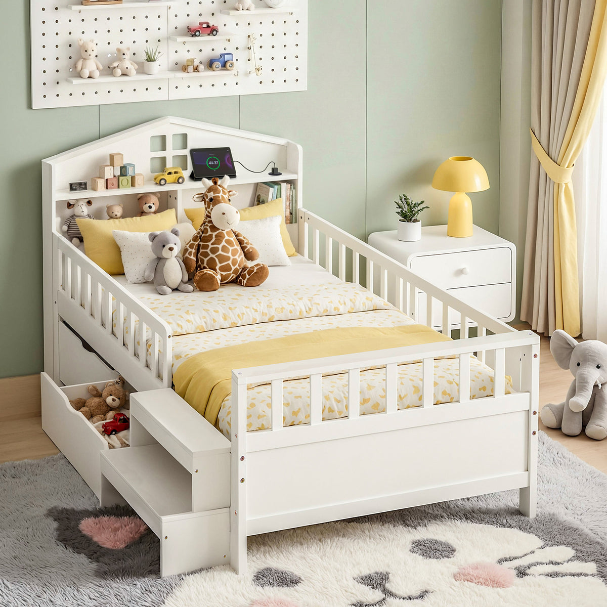 Artiss Single Montessori Bed Frame with 2 Drawers, White