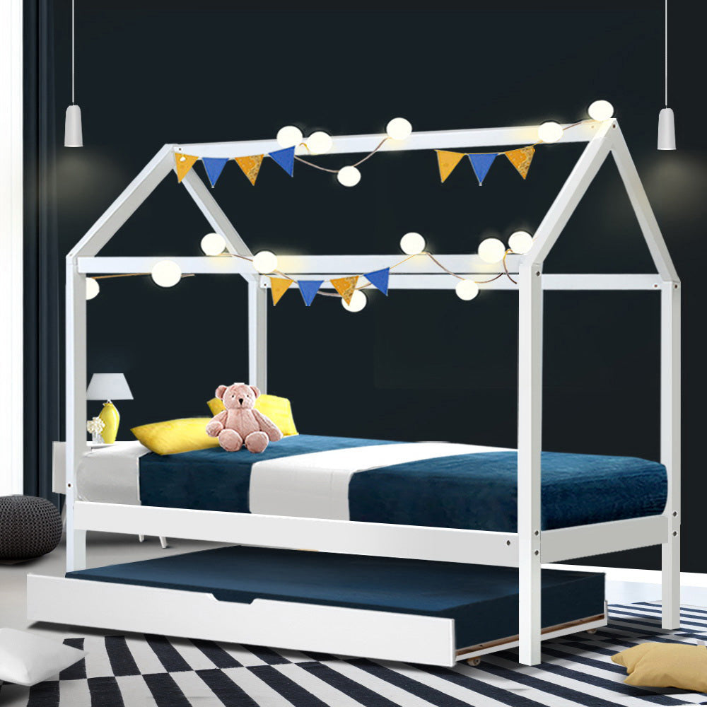 HOLY Kids House Frame Trundle Daybed White