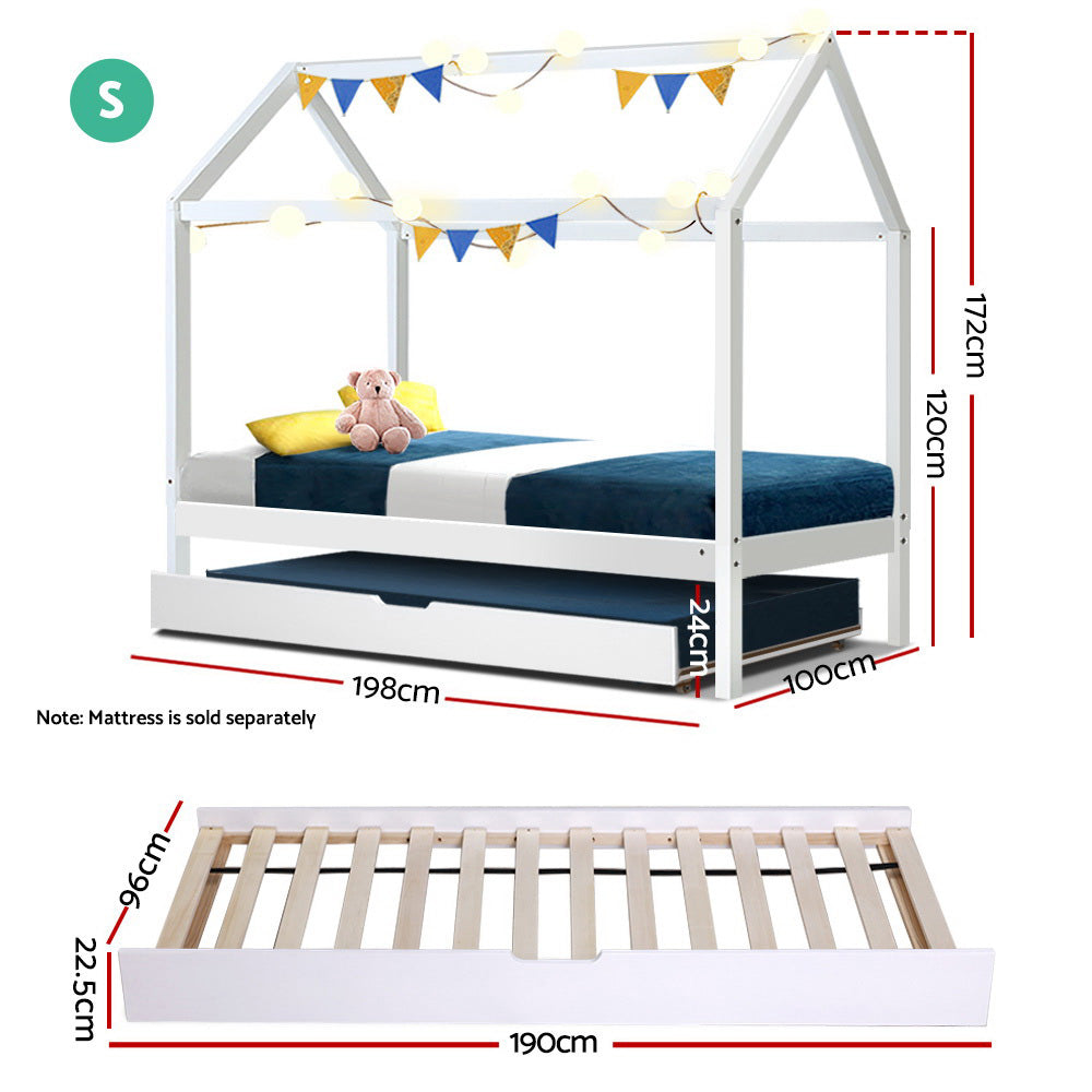 HOLY Kids House Frame Trundle Daybed White