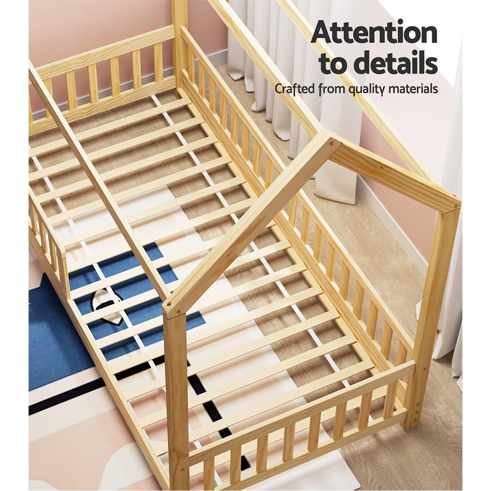 Rock Kids House Bed Frame Pine Wood Oak