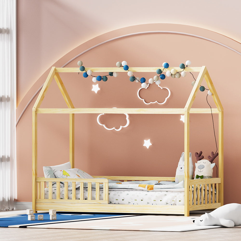 Rock Single Kids House Bed Frame Solid Pine Oak