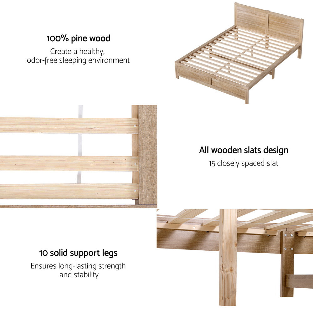 OATMEAL Double Bed Frame Wooden Acacia