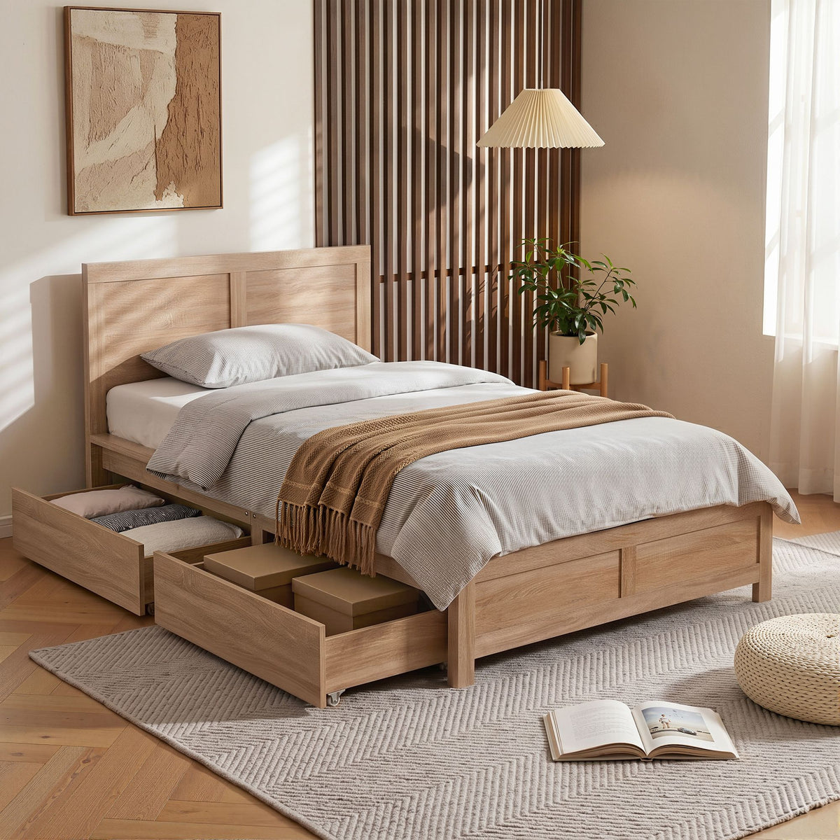 Artiss King Single Bed Frame with 2 Storage Drawers