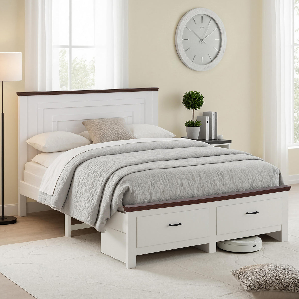 Artiss Double Wooden Bed Frame with 2 Drawer Platform Bed White