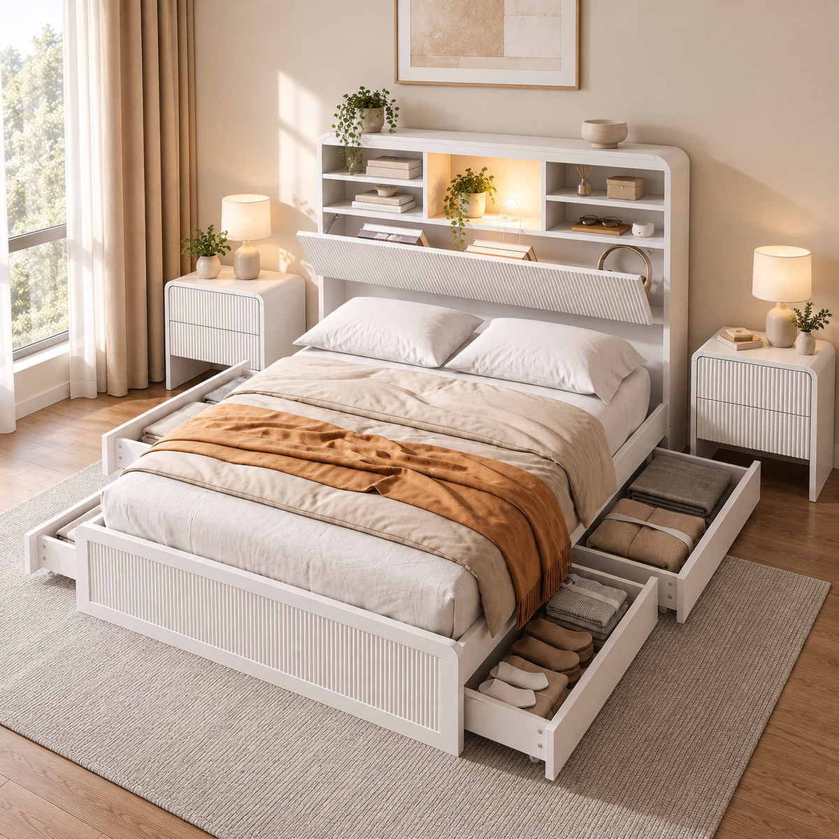 Artiss King Single Bed Frame with 2 Bedside Tables Bedroom Set
