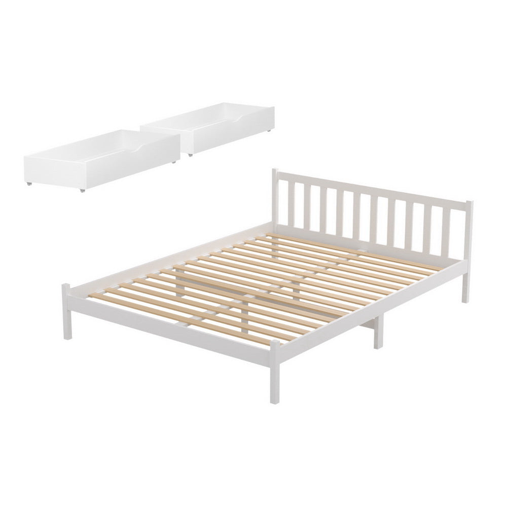 Sofie Double Wooden Platform Bed Frame 2 Storage Drawers White