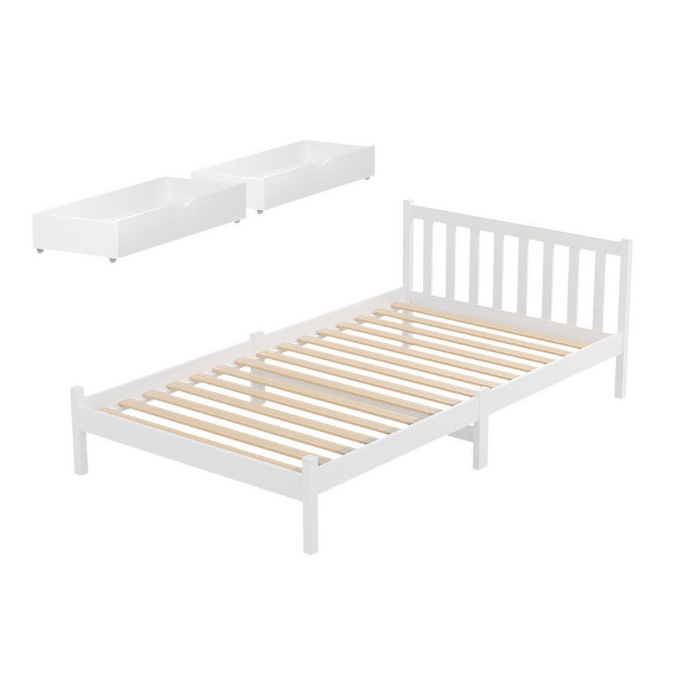Sofie King Single Wooden Platform Bed Frame 2 Storage Drawers White