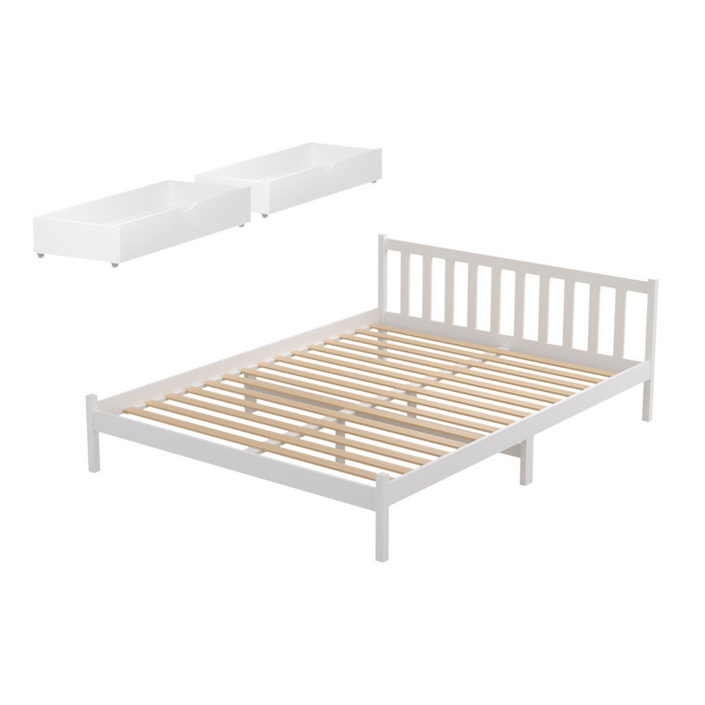 Sofie Queen Wooden Platform Bed Frame 2 Storage Drawers White