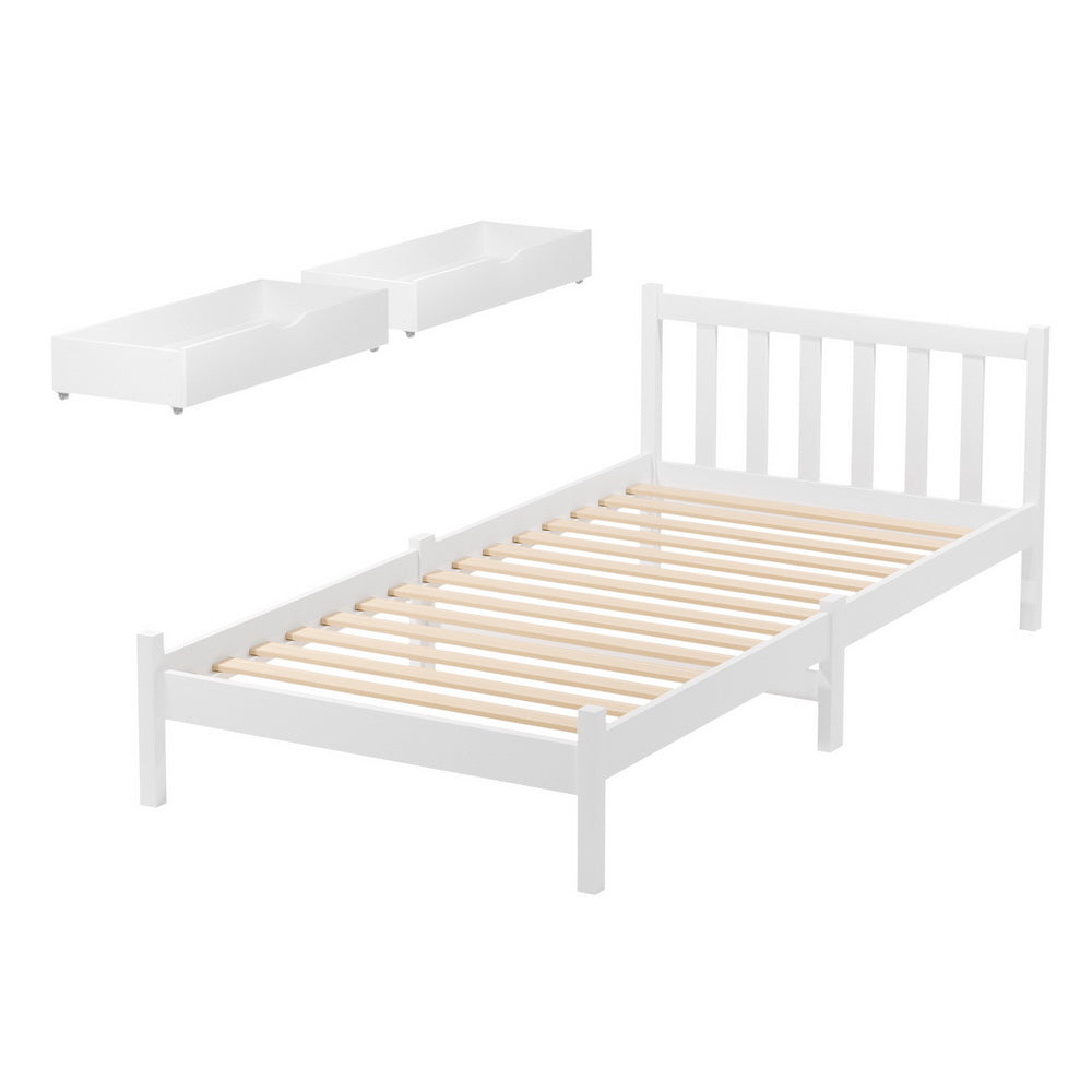 Sofie Single Wooden Bed Frame with Storage Drawers White