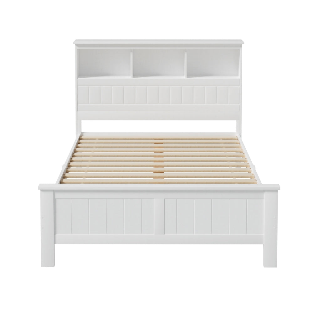 Conqueror Double Wooden Bed Frame 3-Shelf Headboard White
