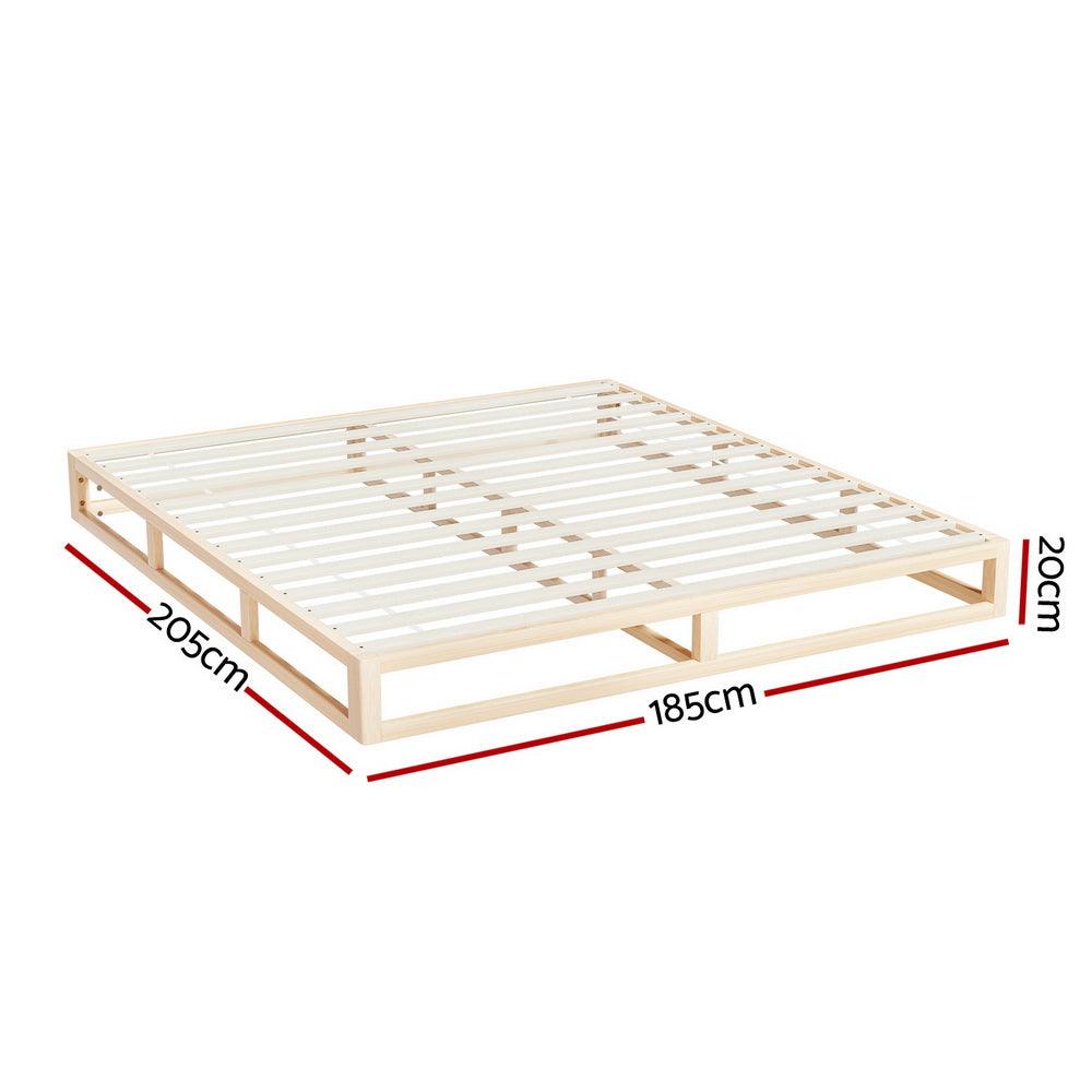 KALAM King Bed Frame Wooden Base Pine Timber