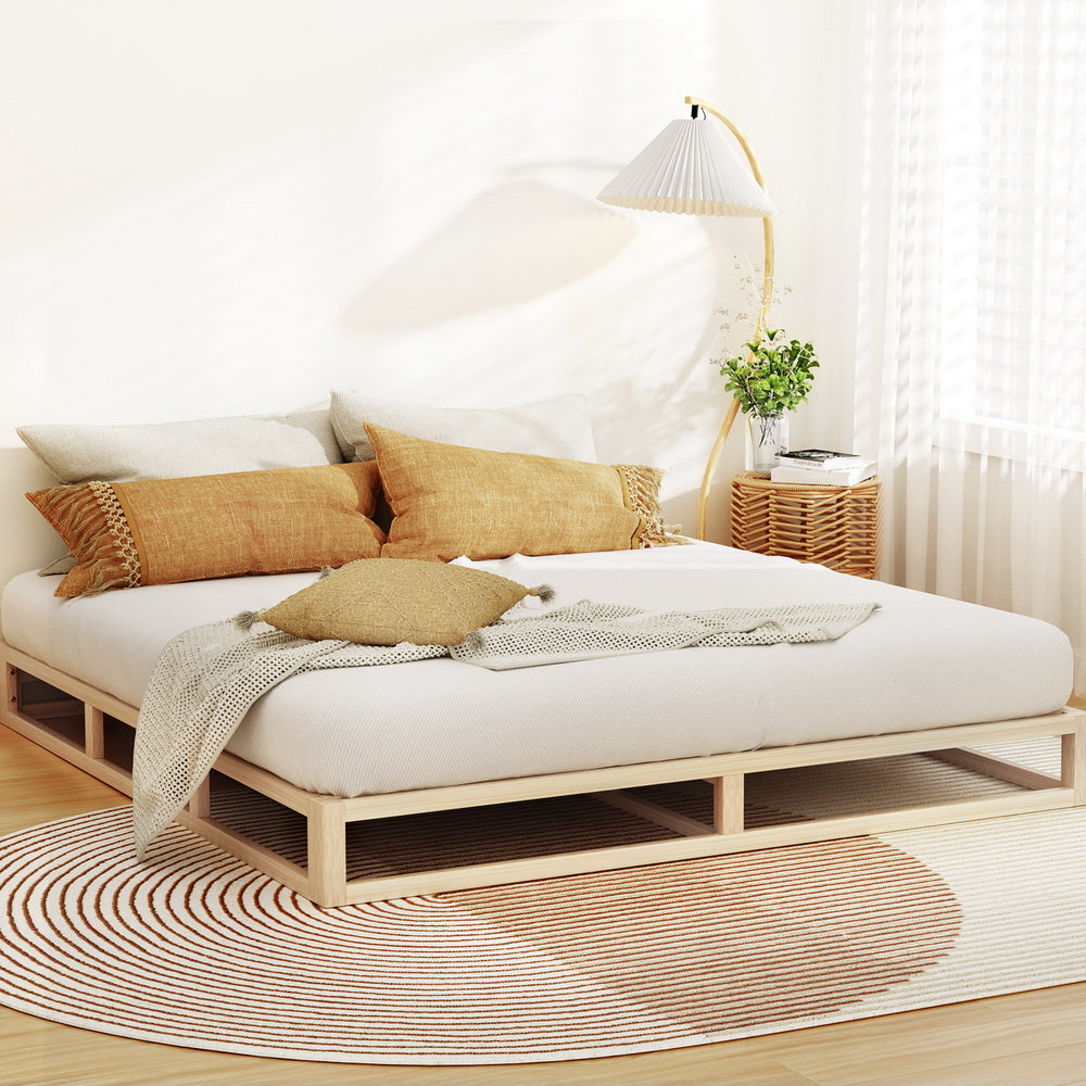 KALAM King Bed Frame Wooden Base Pine Timber