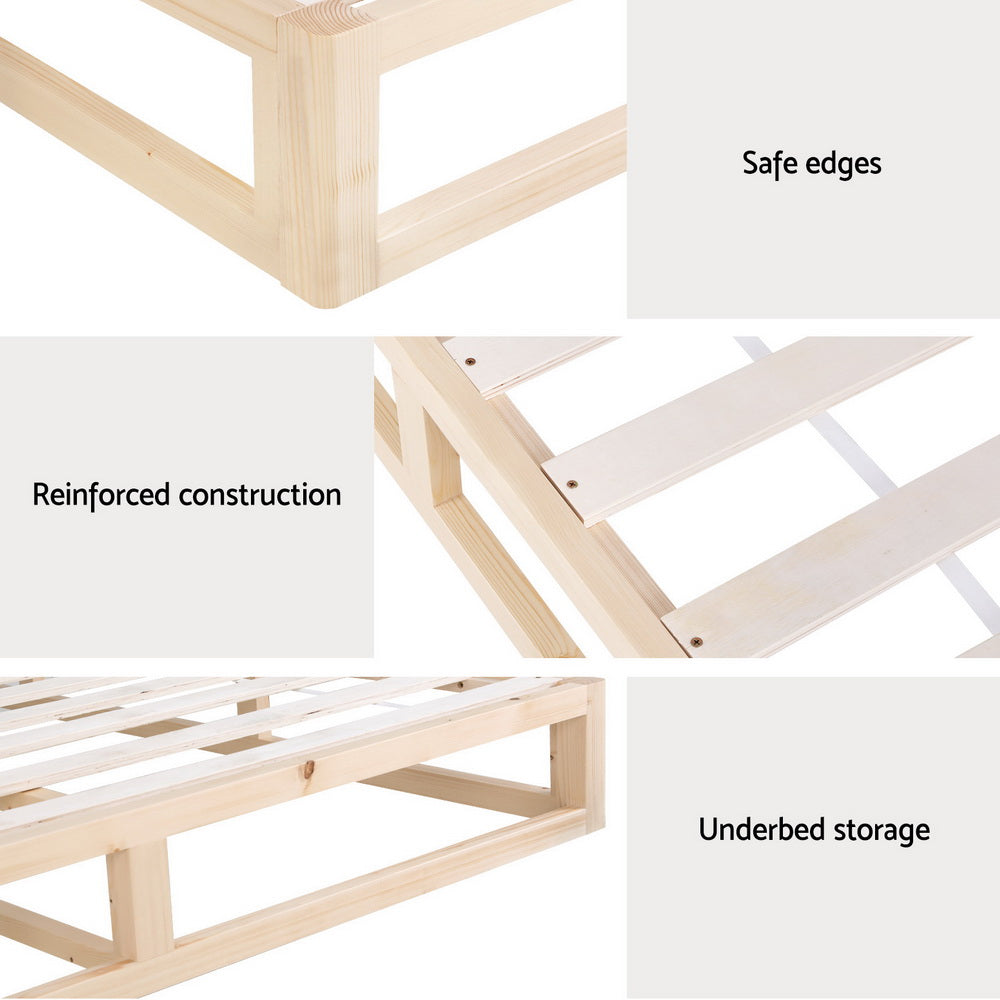 KALAM King Bed Frame Wooden Base Pine Timber