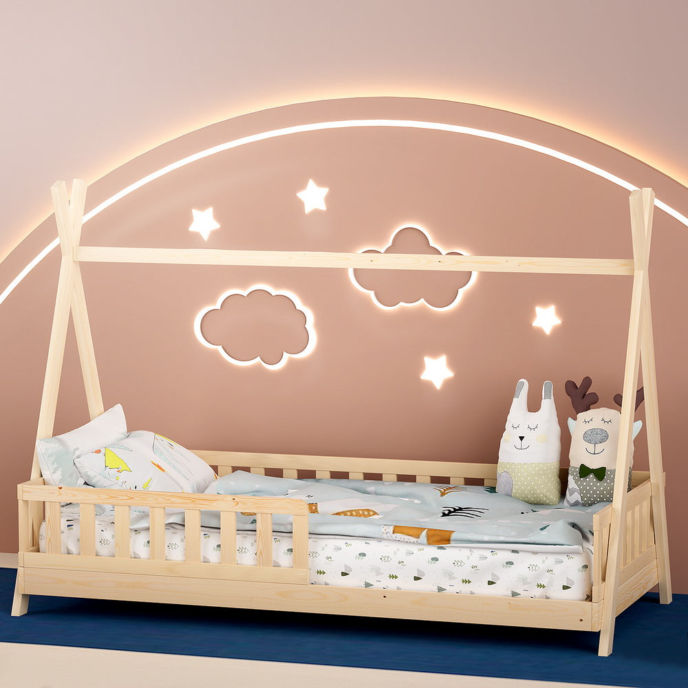 Puah Kids Wooden House Single Bed Frame in Oak