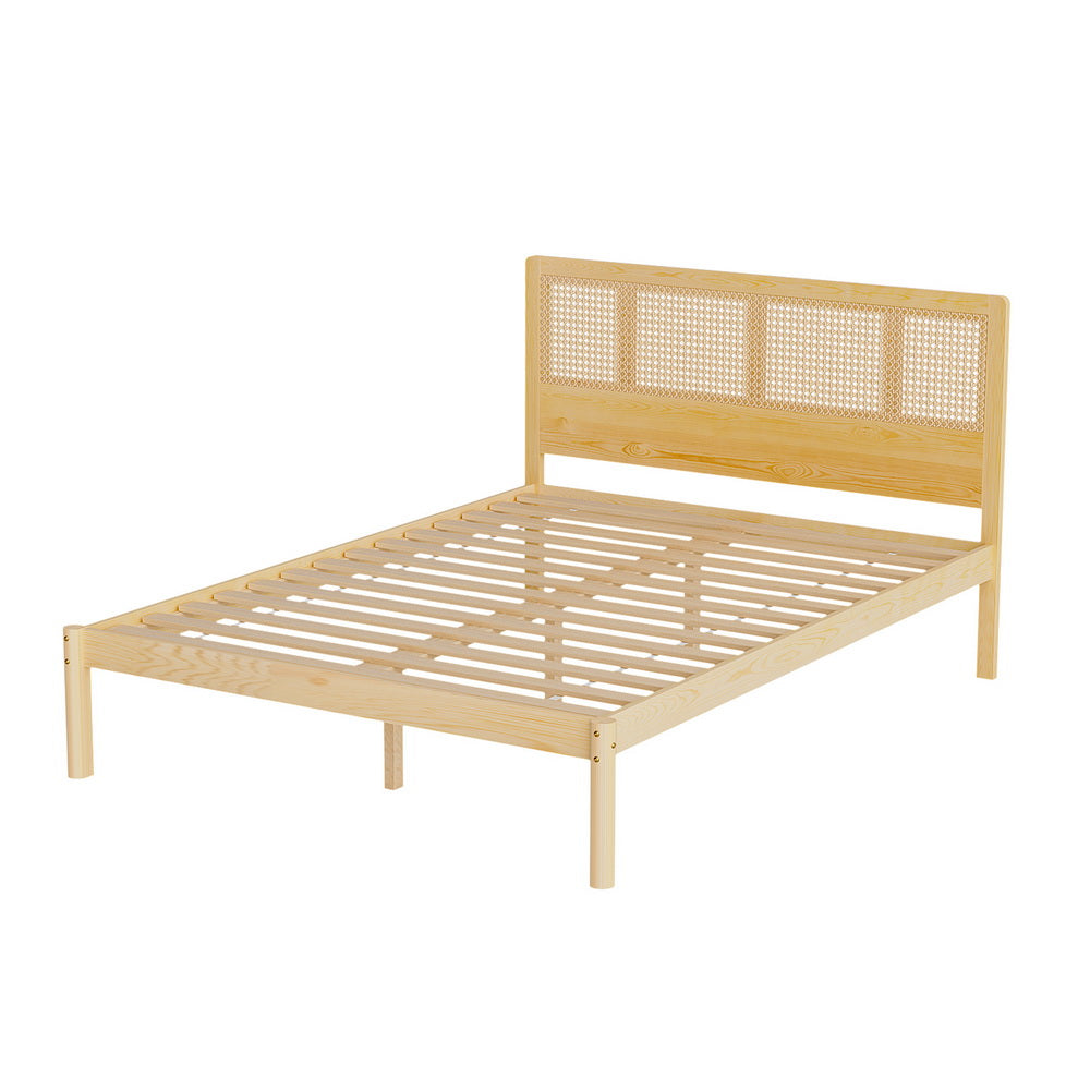 RITA Double Bed Frame Rattan Wooden Pine
