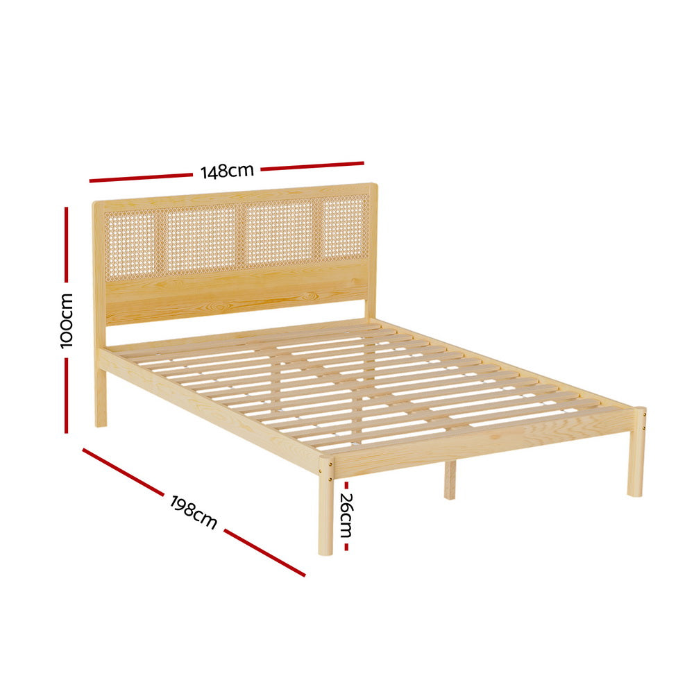 RITA Double Bed Frame Rattan Wooden Pine