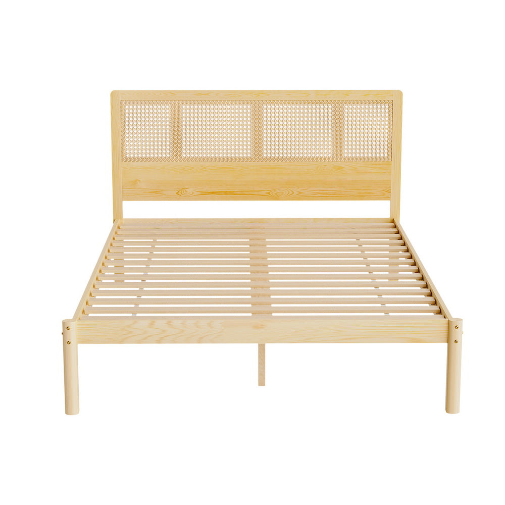 RITA Double Bed Frame Rattan Wooden Pine