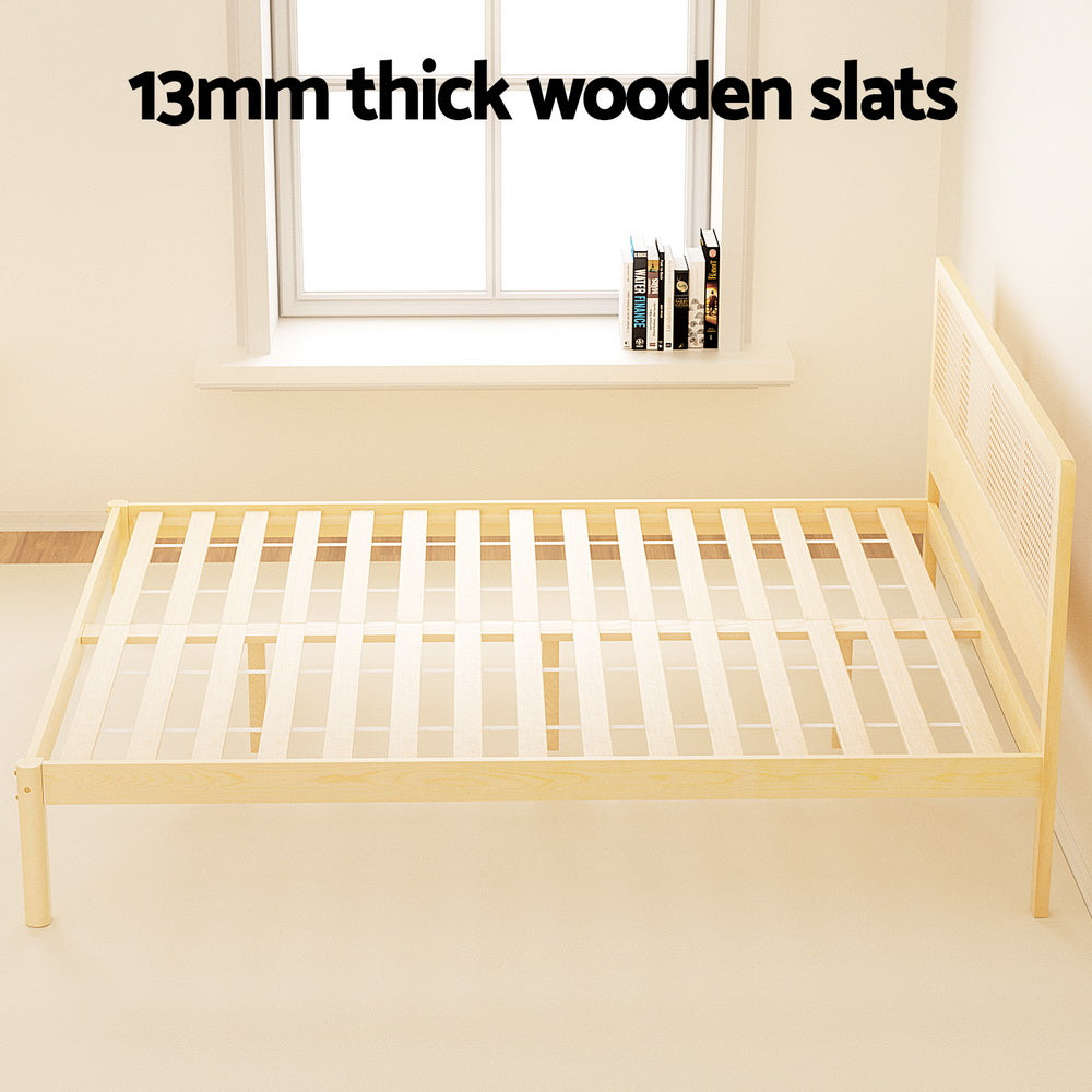 RITA Double Bed Frame Rattan Wooden Pine