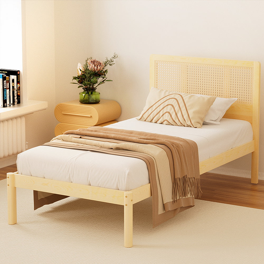 RITA Single Bed Frame Rattan Pine
