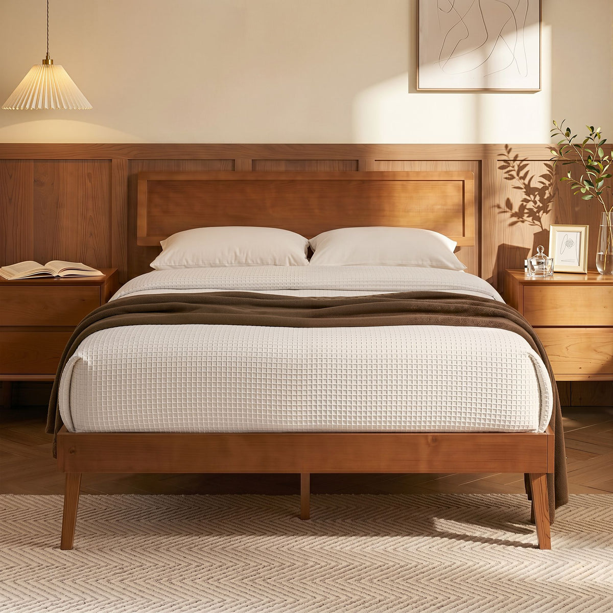 Splay Queen Size Wooden Bed Frame Base Walnut