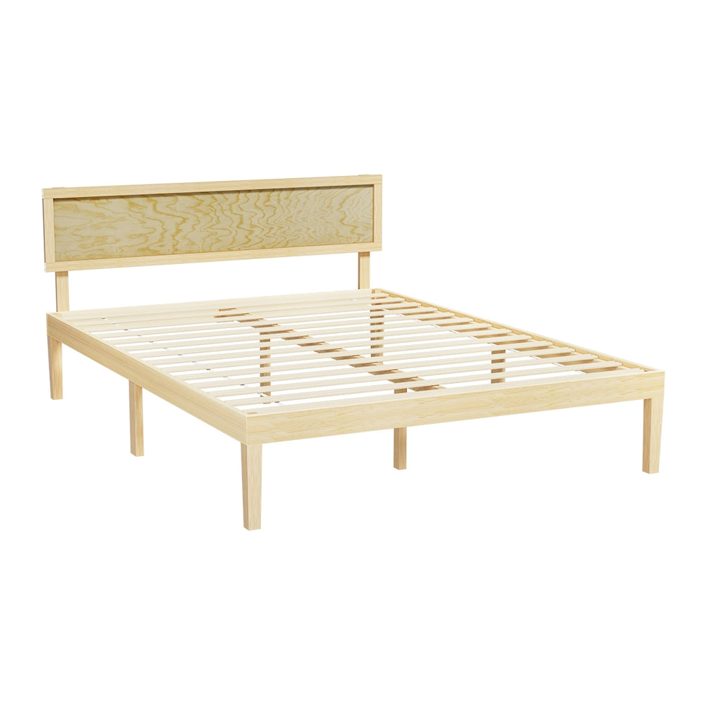 YUMI Queen Bed Frame Wooden Base Pine Timber