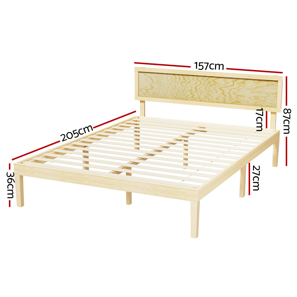 YUMI Queen Bed Frame Wooden Base Pine Timber