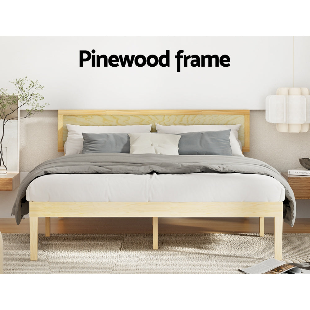 YUMI Queen Bed Frame Wooden Base Pine Timber