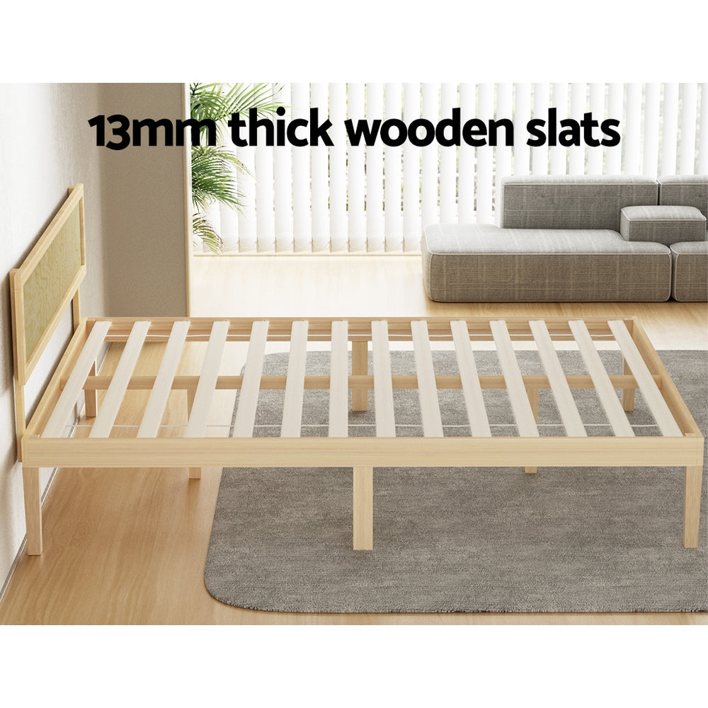 YUMI Queen Bed Frame Wooden Base Pine Timber