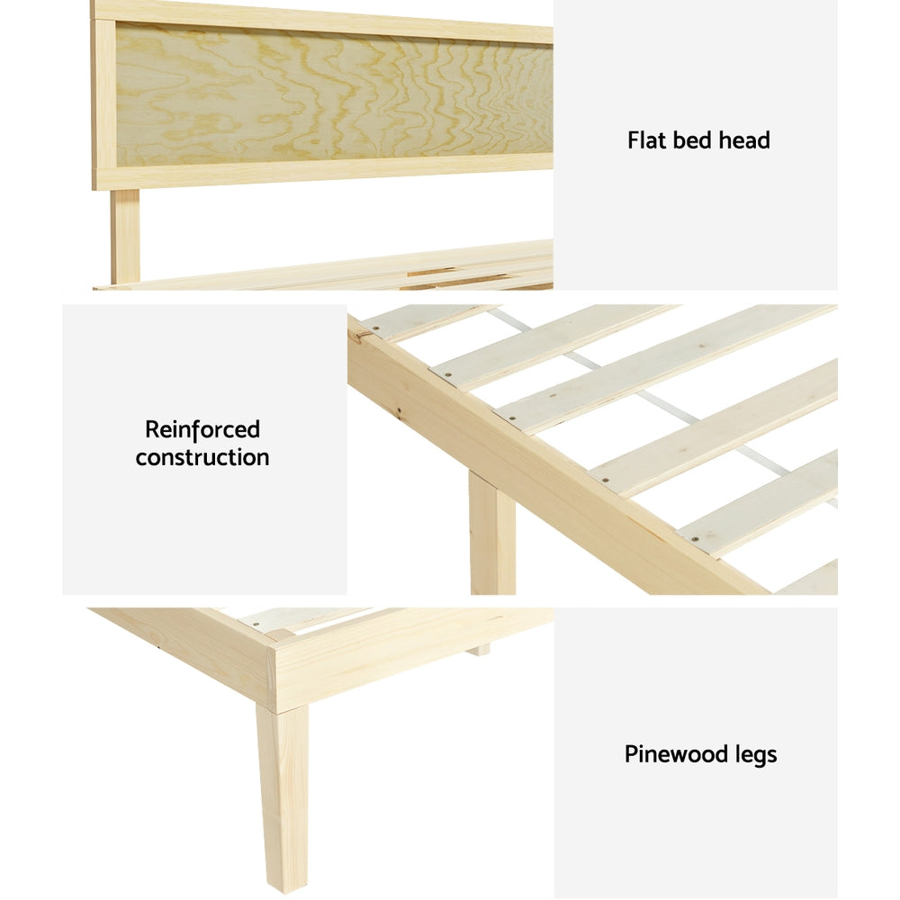 YUMI Queen Bed Frame Wooden Base Pine Timber