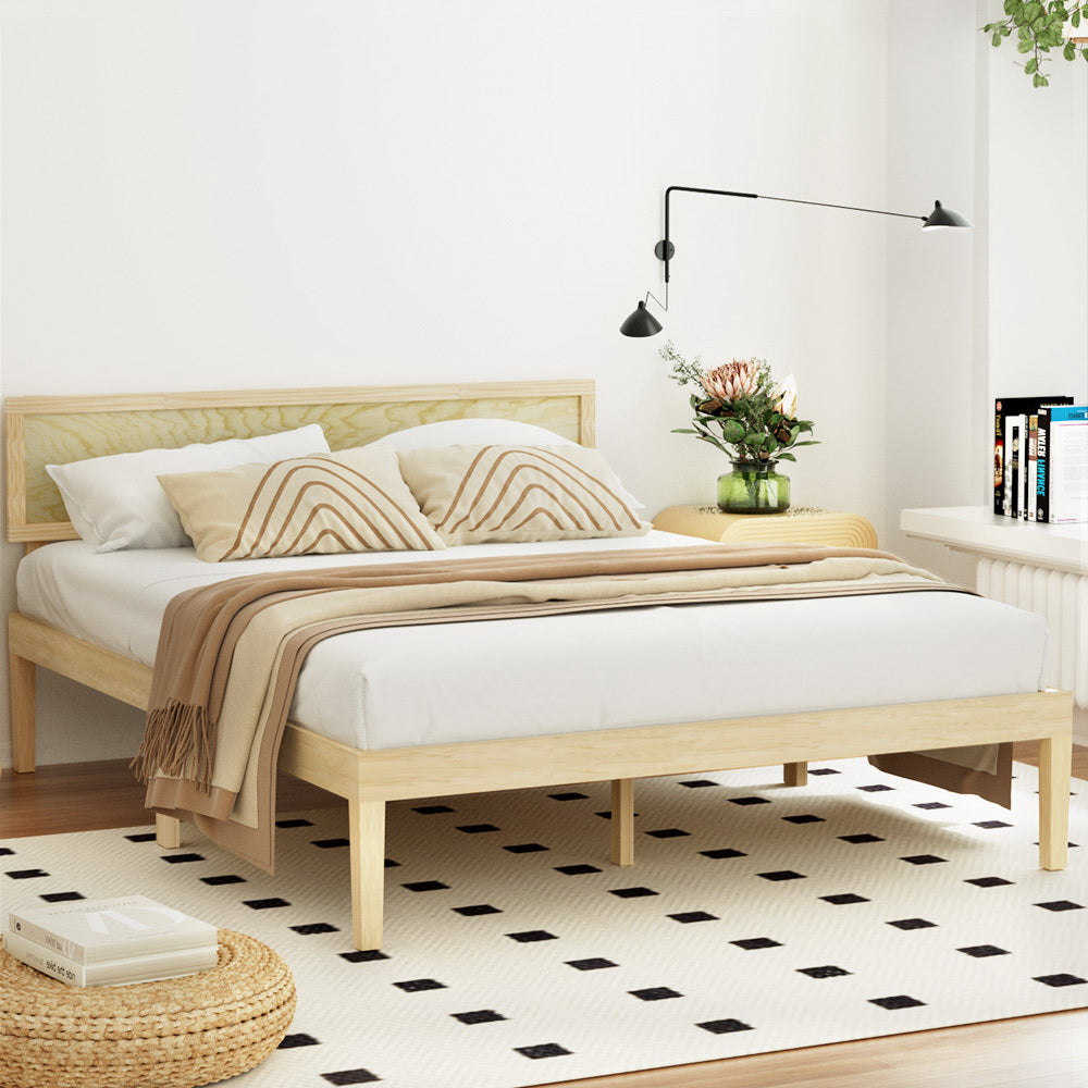 YUMI Queen Bed Frame Wooden Base Pine Timber