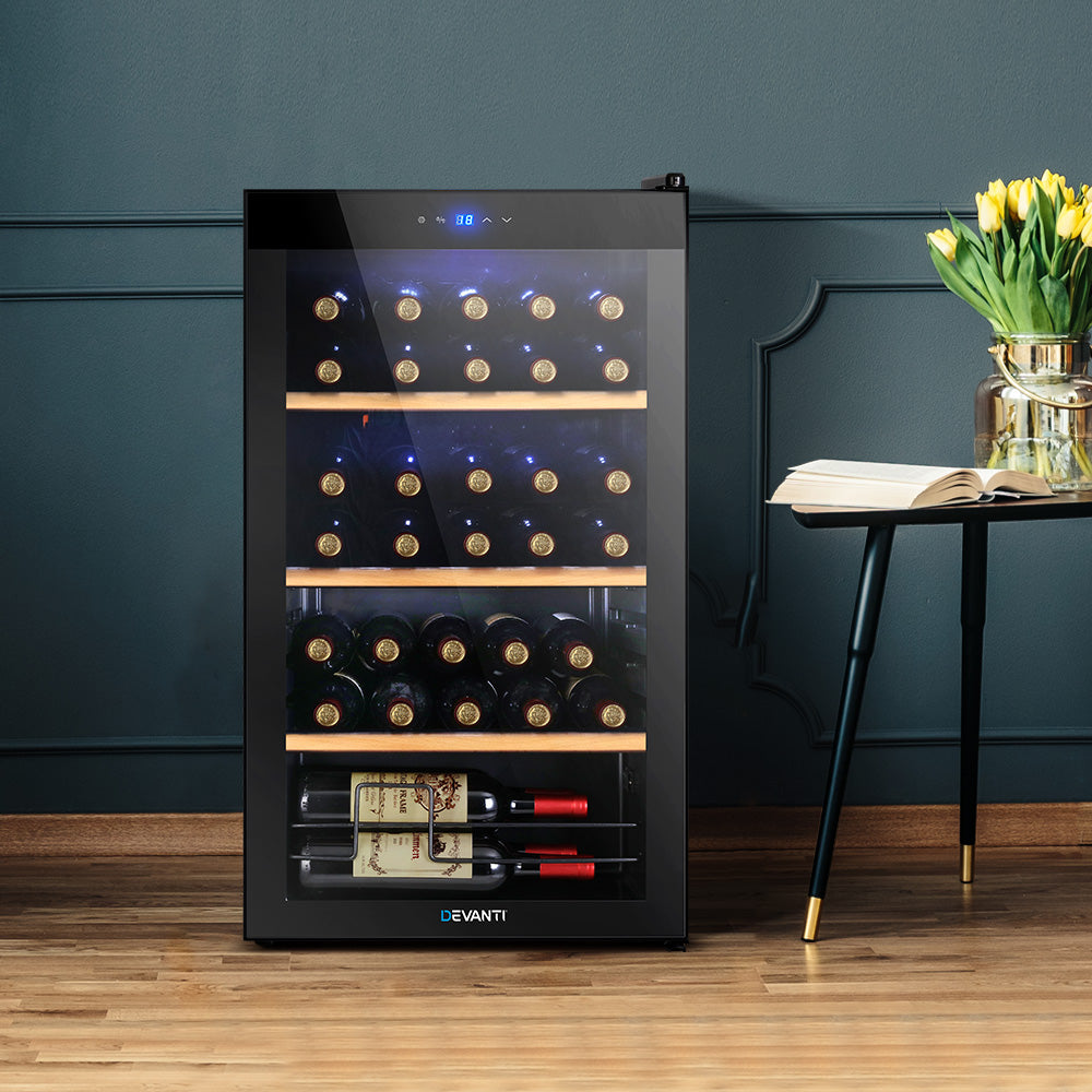 Devanti 34-Bottle Wine Fridge Cooler Black