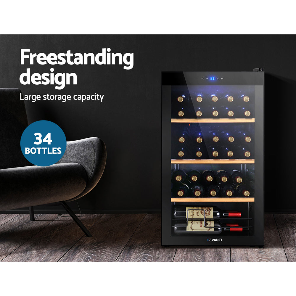 Devanti 34-Bottle Wine Fridge Cooler Black