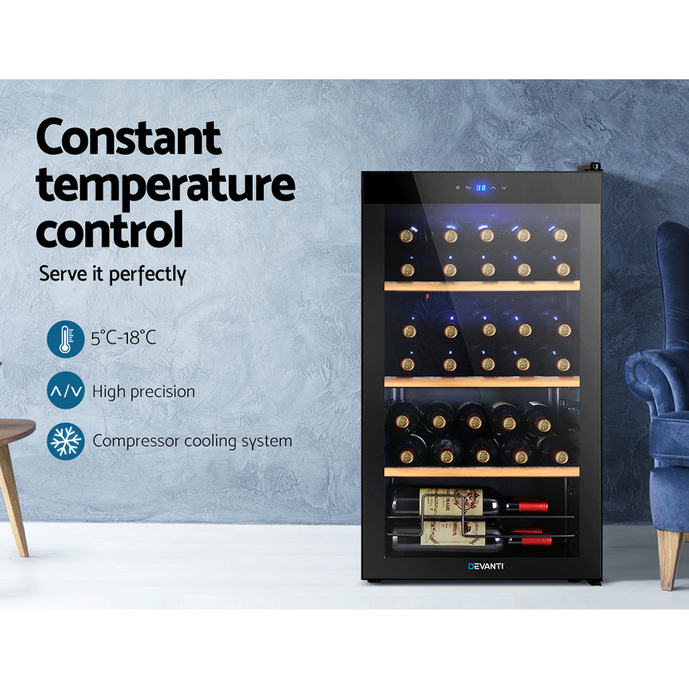 Devanti 34-Bottle Wine Fridge Cooler Black