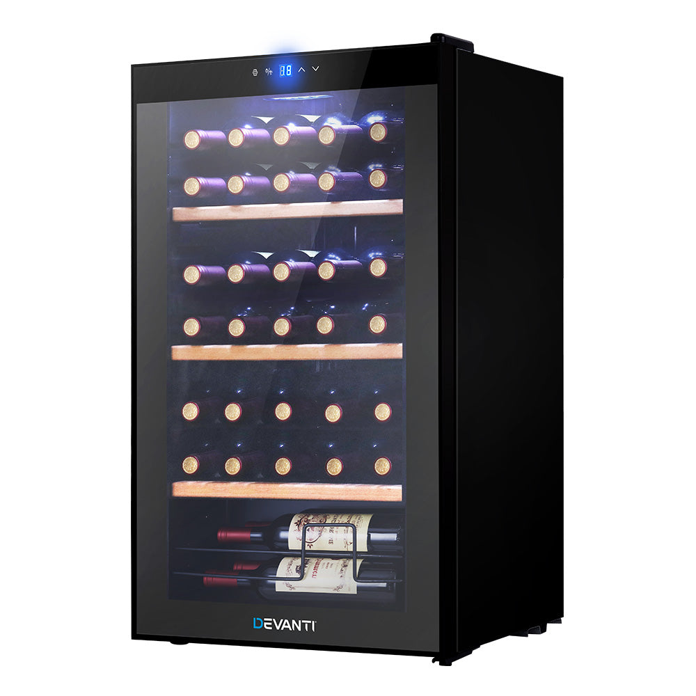 Devanti 34-Bottle Wine Fridge Cooler Black