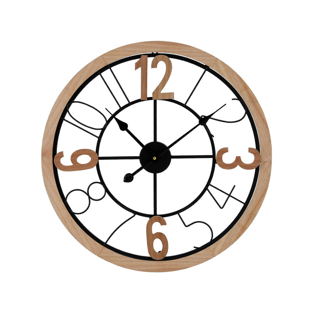Artiss 60cm Wall Clock Metal MDF Black Pine