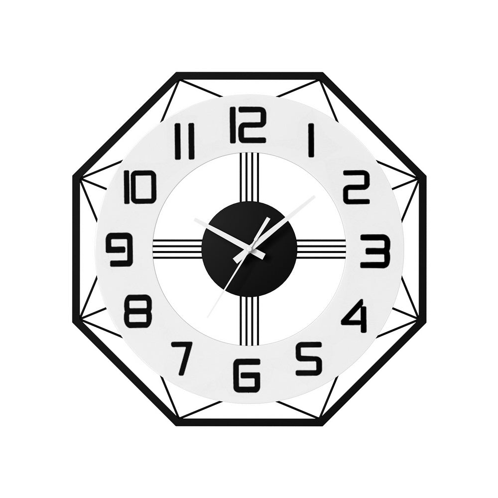 Artiss 60cm Wall Clock Octagon Metal Black & White