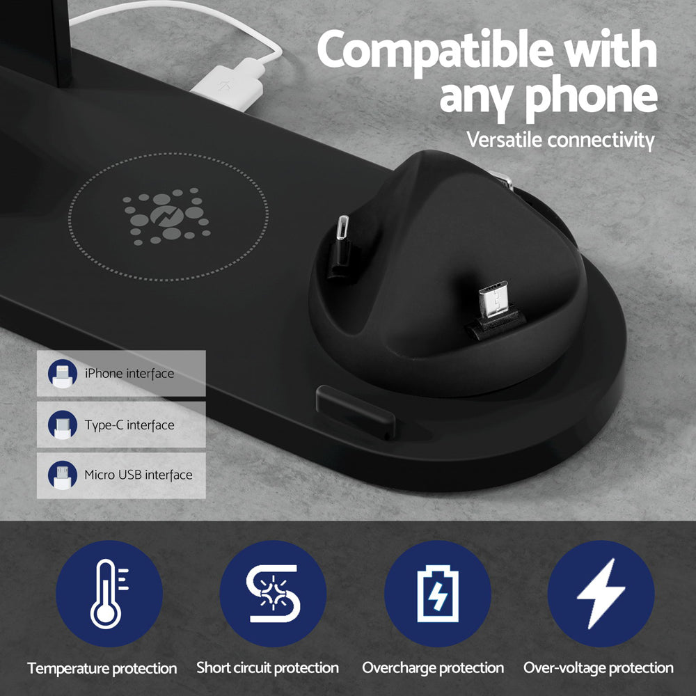 Devanti 4-in-1 Wireless Charger Station 15W Black for Phone, AirPods, iWatch