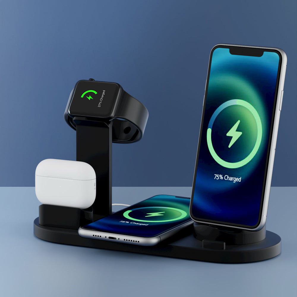 Devanti 4-in-1 Wireless Charger Station 15W Black for Phone, AirPods, iWatch