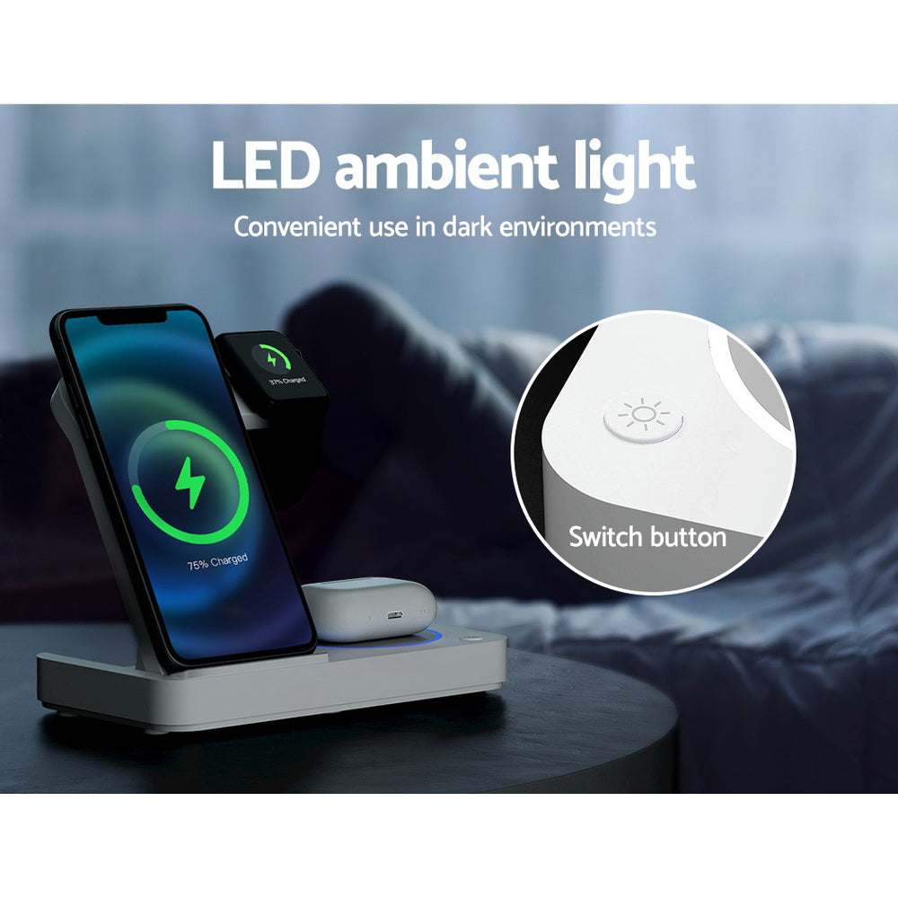 Devanti 4-in-1 Wireless Charger Dock Fast Charging White