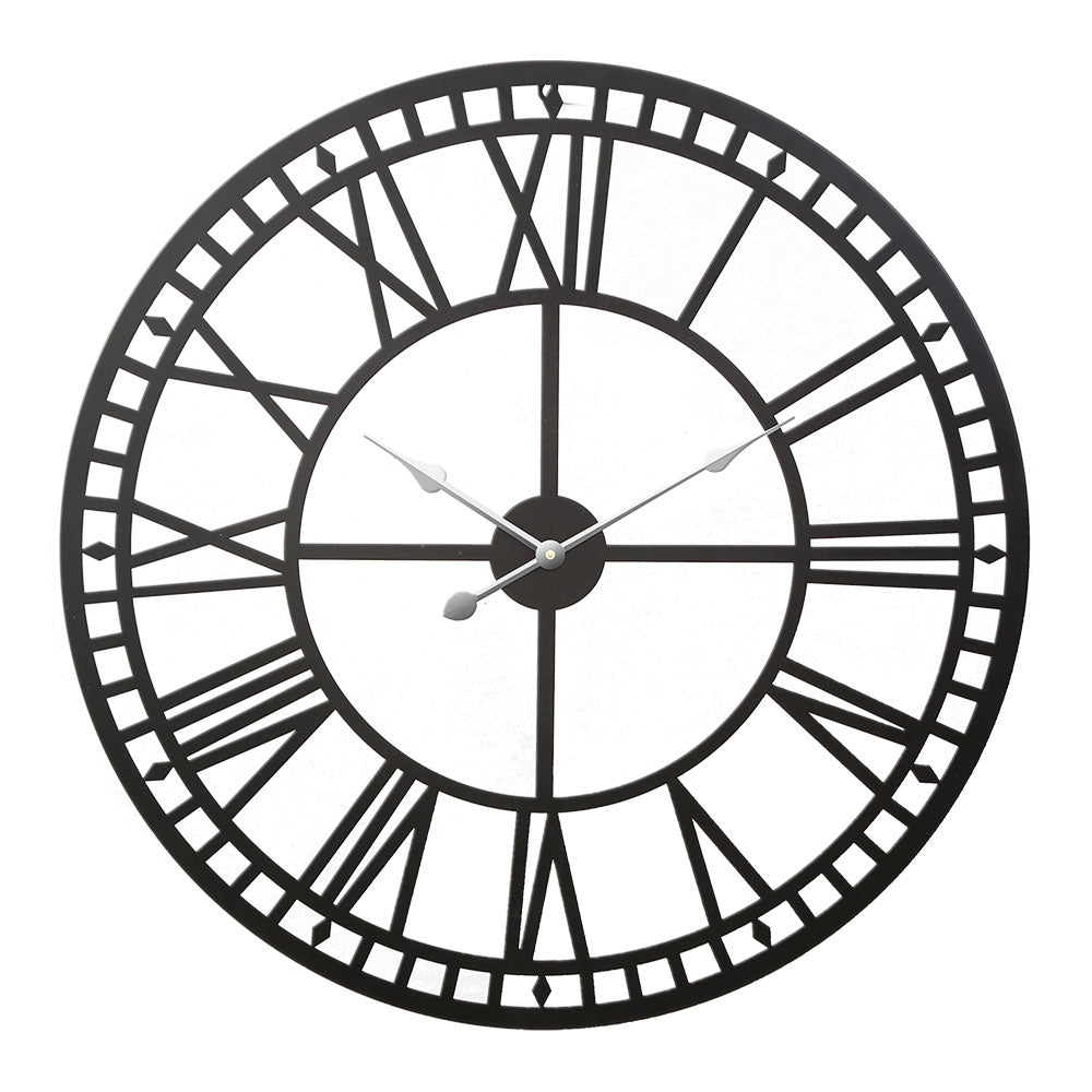 Northern European 60cm Wall Clock Large Roman Numerals Metal Black