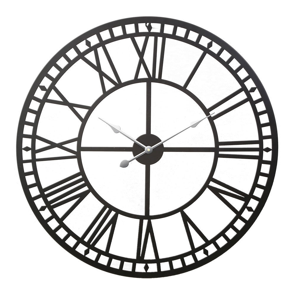Artiss 80cm Large Metal Wall Clock Roman Numerals Black