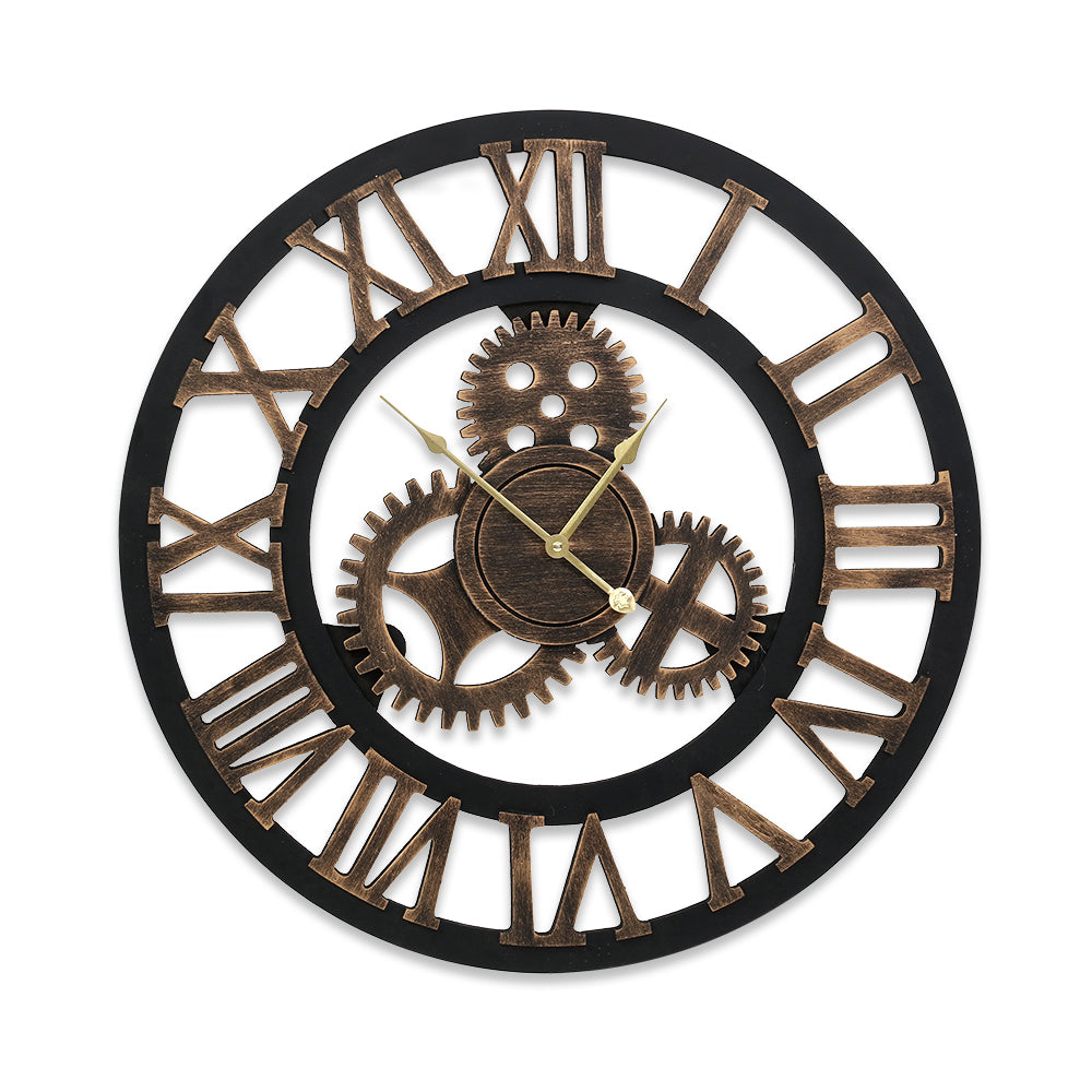 Retro Steampunk Wall Clock 60cm Roman Numerals Brown