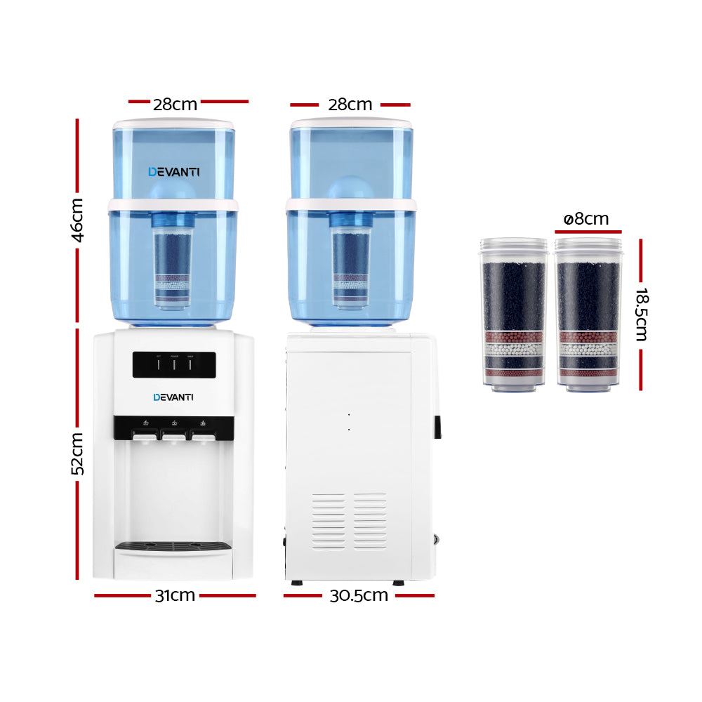 Devanti 22L Benchtop Water Cooler Dispenser 3-Tap Filtered White
