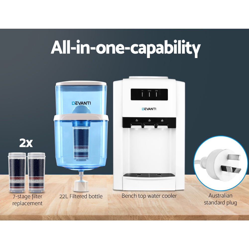 Devanti 22L Benchtop Water Cooler Dispenser 3-Tap Filtered White