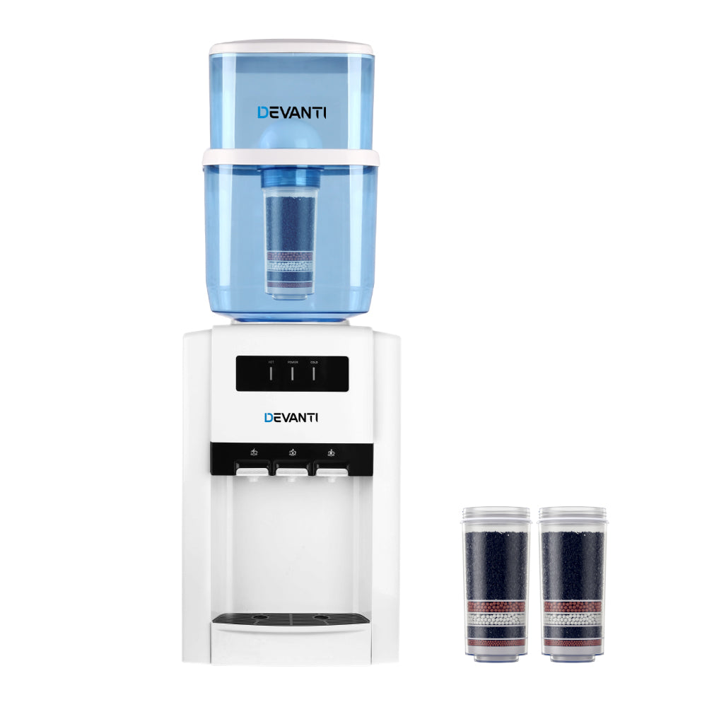 Devanti 22L Benchtop Water Cooler Dispenser 3-Tap Filtered White