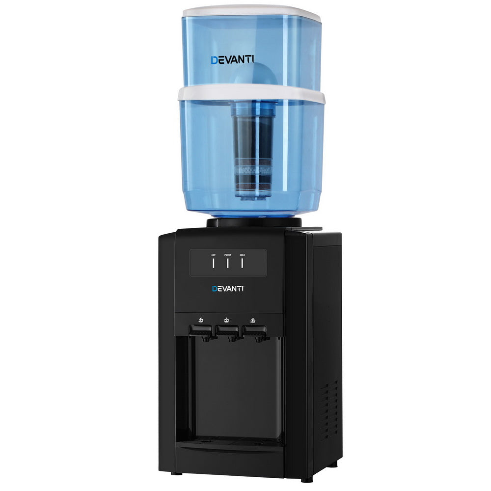 Devanti Water Cooler Dispenser Bench Top 22L Three Taps Black