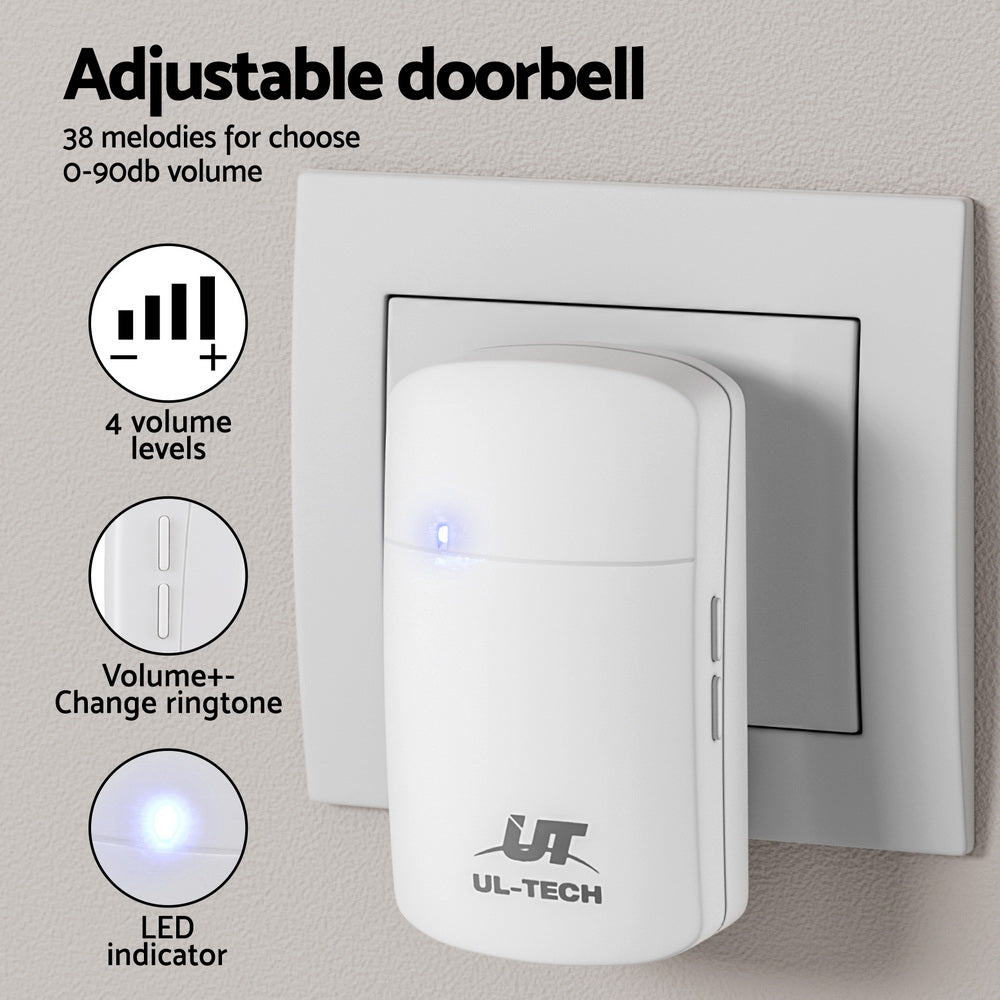 UL-tech Wireless Doorbell Plugin Receiver LED Indicator White