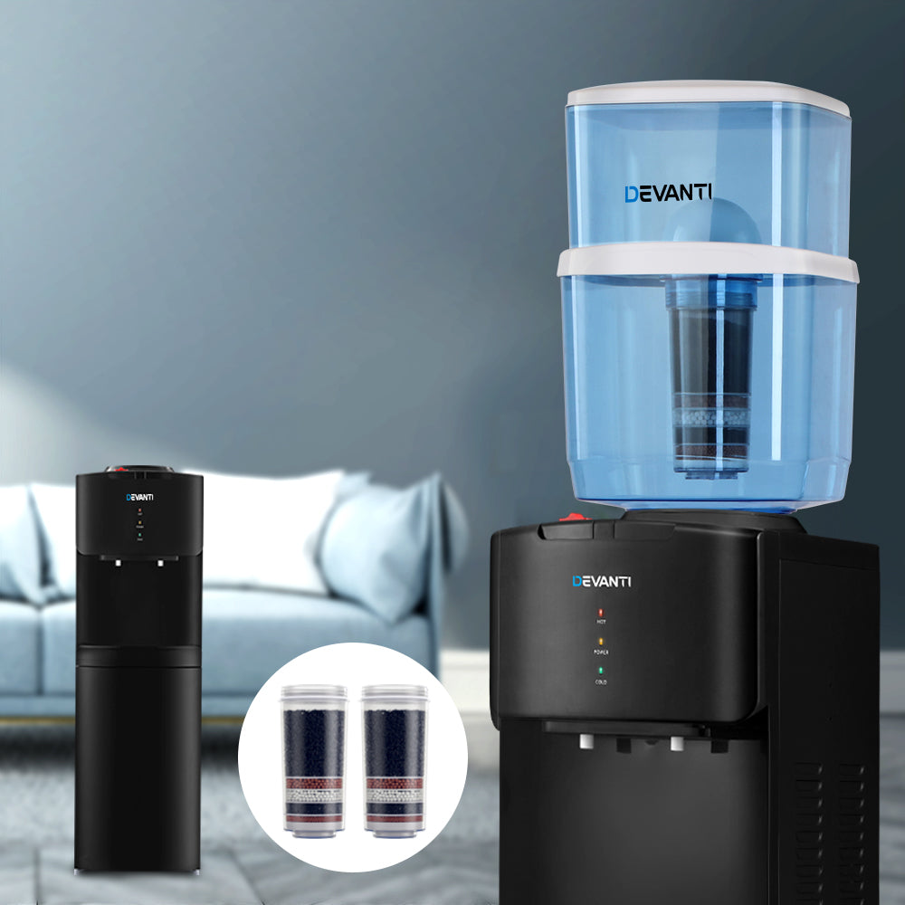 Devanti 22L Water Cooler Dispenser Black Dual Tap Filter System