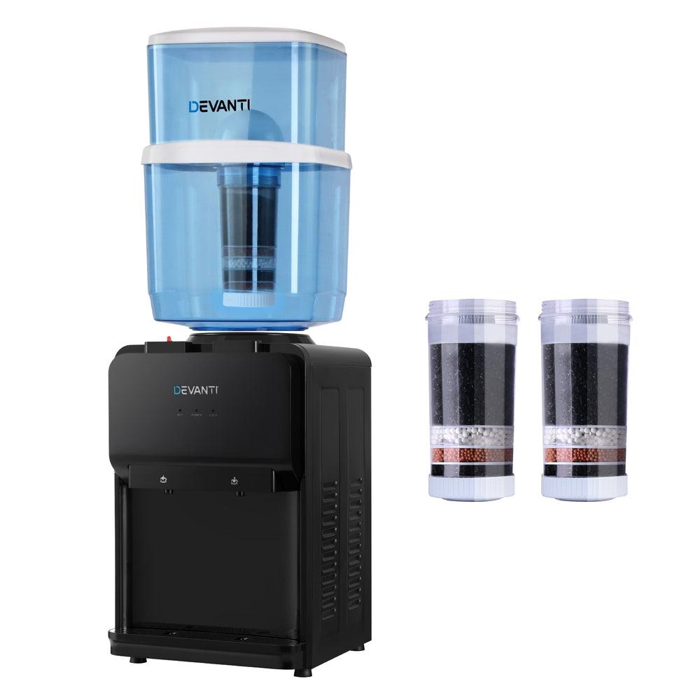 Devanti 22L Bench Top Water Cooler Dispenser Chiller Purifier Hot Cold Black
