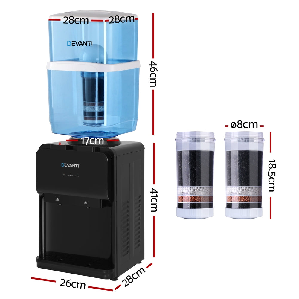 Devanti 22L Bench Top Water Cooler Dispenser Chiller Purifier Hot Cold Black